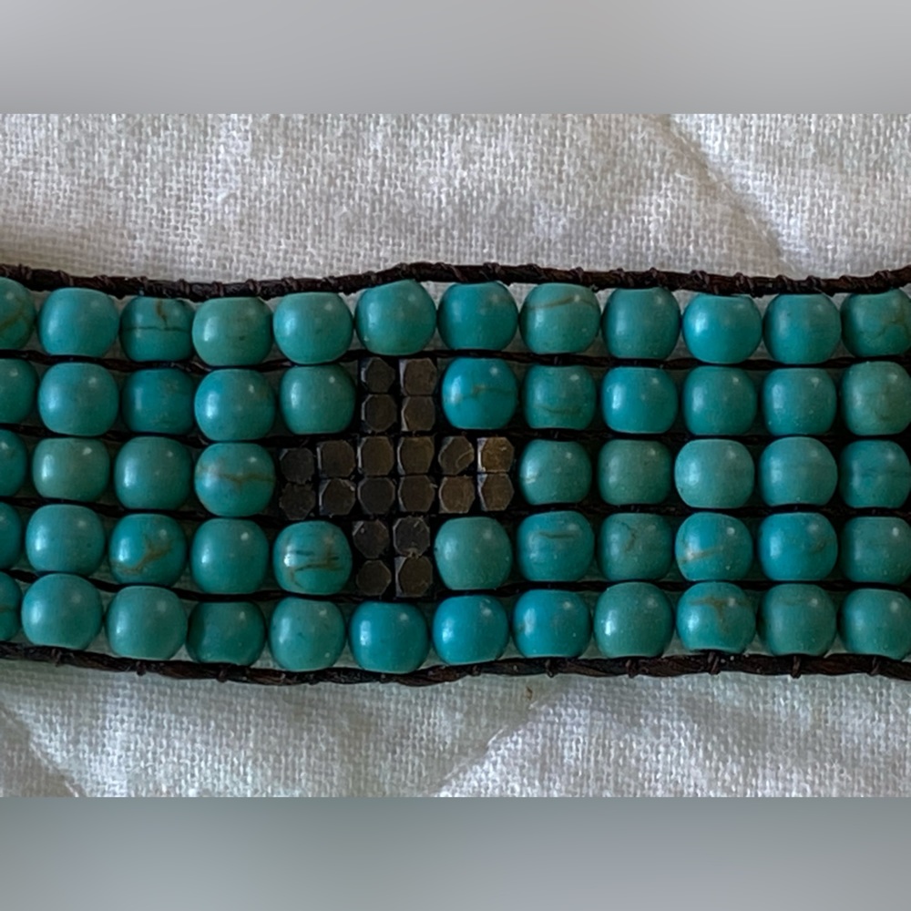 Love Heals Turquoise and Pyrite Beaded Bracelet - Picture 3 of 7